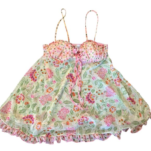 Vintage Cinema Etoile Pastel Floral Babydoll Chemise Nightie Set Y2K M - Picture 3 of 10